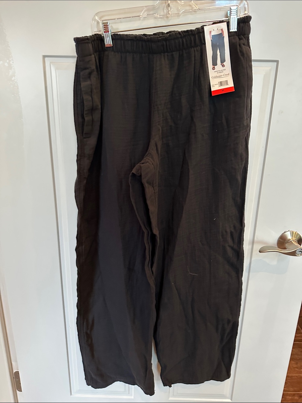 NWT Coldwater Creek Black Gauze Pull-On Wide-Leg Pants Medium